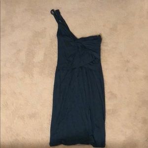 Teal one shoulder silk dress